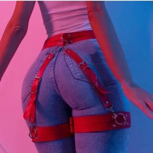 Women's Leather Hip Garter Belt Harness - Red